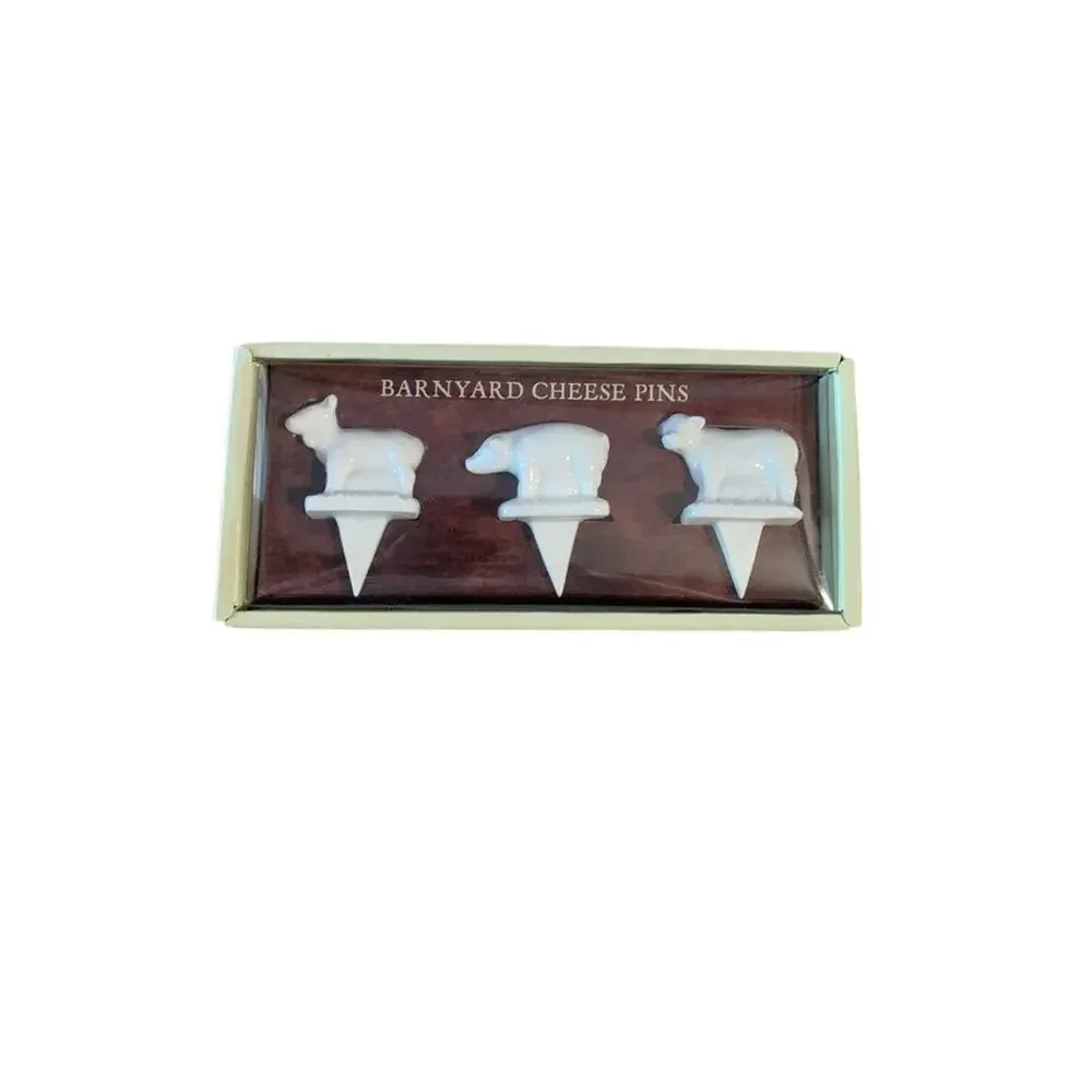 Sur la Table Barnyard Cheese Pins Set of 3 Porcelain White Holiday Dinner Party